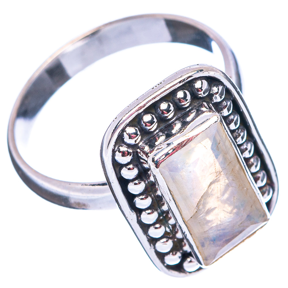Faceted Rainbow Moonstone Ring Size 7.5 (.925 Sterling Silver)