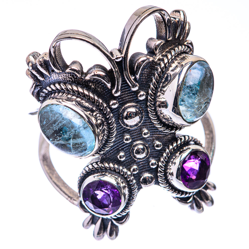 Large Aquamarine, Amethyst Ring Size 9.25 (925 Sterling Silver) R141274