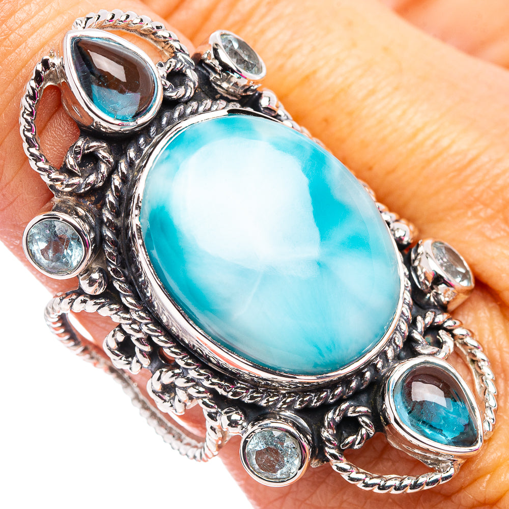 Signature Larimar, Aquamarine, Blue Topaz Ring Size 8.75 (.925 Sterling Silver)