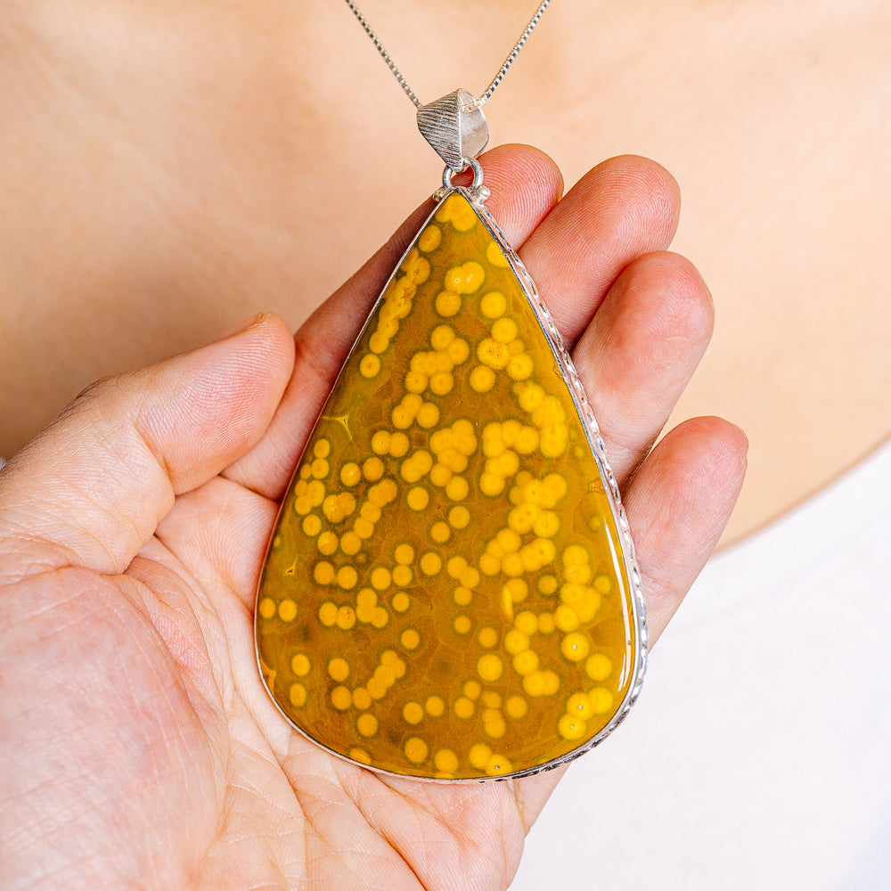 Gigantic Ocean Jasper Pendant 3 3/4" (.925 Sterling Silver)