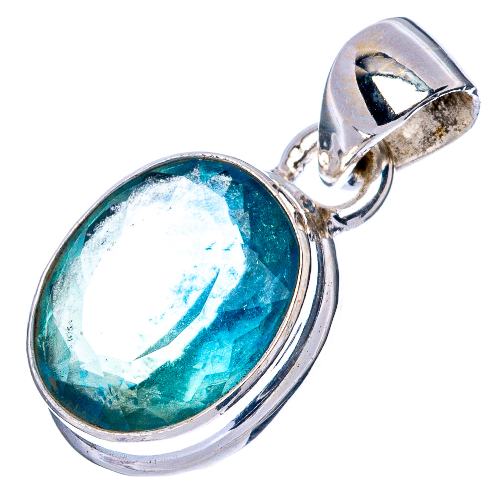 Rare Faceted Blue Fluorite Pendant 7/8" (925 Sterling Silver) P43027