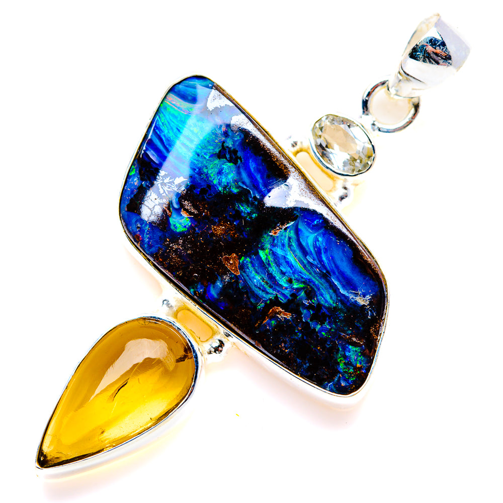 Boulder Opal, Citrine, White Quartz Pendant 2" (925 Sterling Silver) PD38215