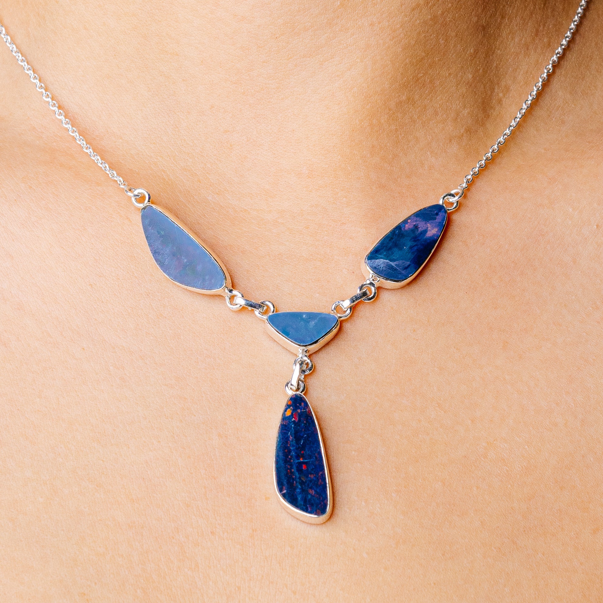 Doublet Opal Necklace 18 5/8 To 21 1/4" (925 Sterling Silver) N90278