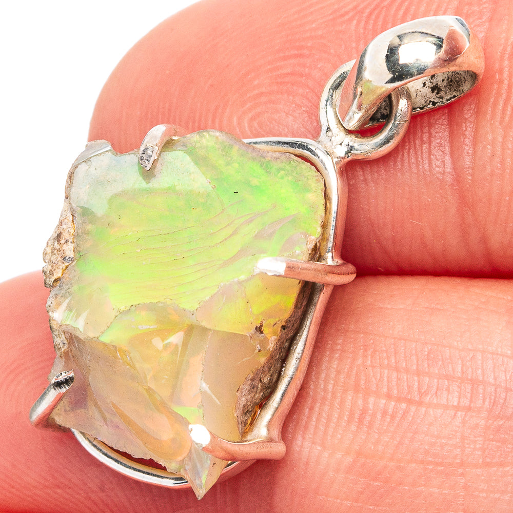 Rare Raw Ethiopian Opal Pendant 1 1/8" (.925 Sterling Silver)