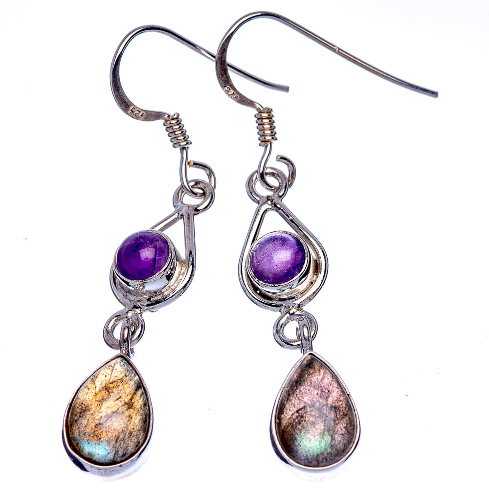 Labradorite, Amethyst Earrings 1 3/4" (925 Sterling Silver) E433407