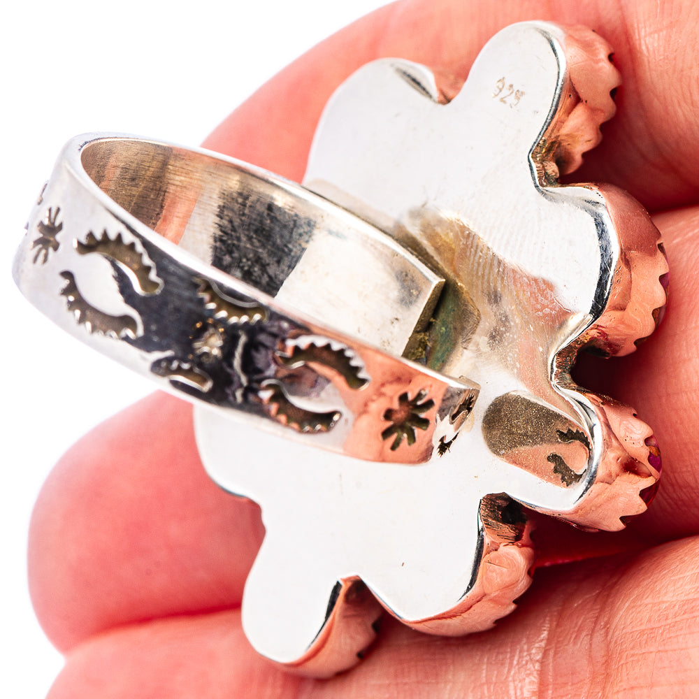 Exclusive Black Onyx , Pink Dahlia Mohave Turquoise Ring Size 10 Adjustable (.925 Sterling Silver)