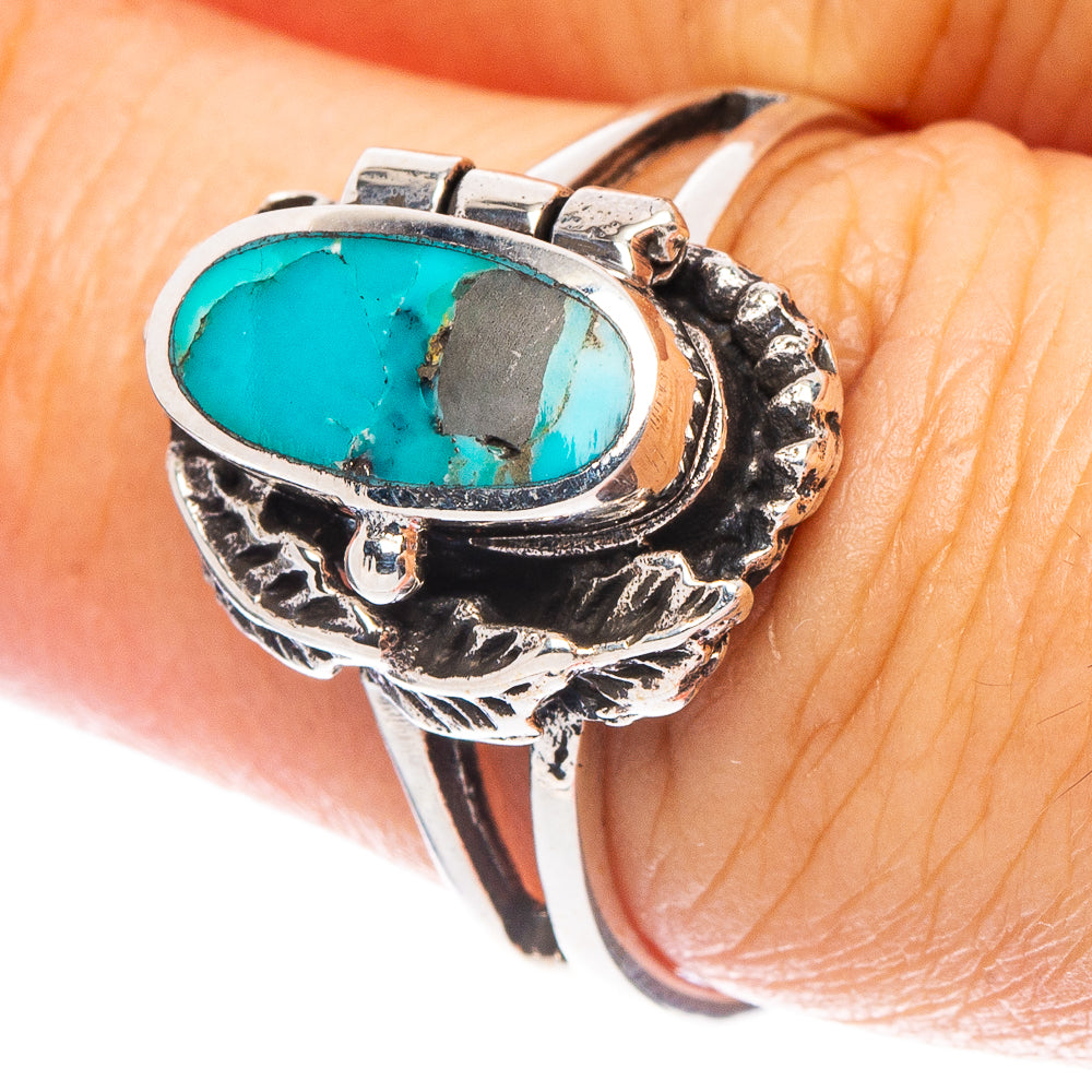 Rare Arizona Turquoise Poison Ring Size 7.5 (925 Sterling Silver) R7313