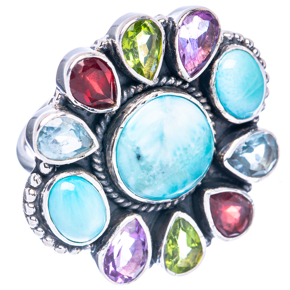 Signature Larimar, Garnet, Peridot, Amethyst, Blue Topaz Ring Size 8.75 (925 Sterling Silver) R2554