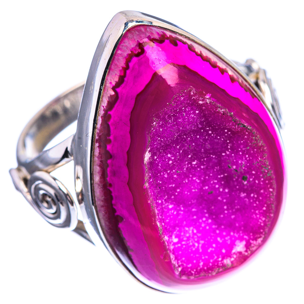 Large Pink Agate Druzy Ring Size 9 (925 Sterling Silver) R142182
