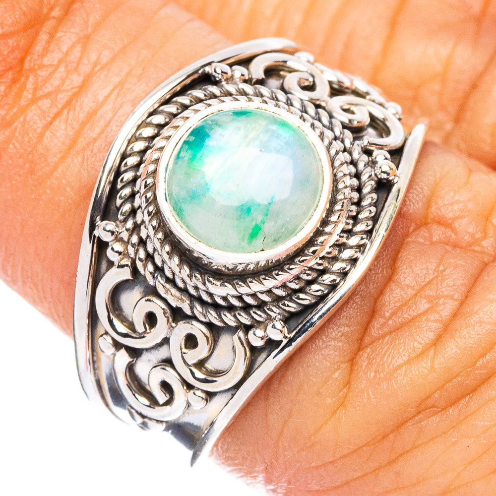 Rainbow Moonstone Ring Size 6.5 (925 Sterling Silver) R8004