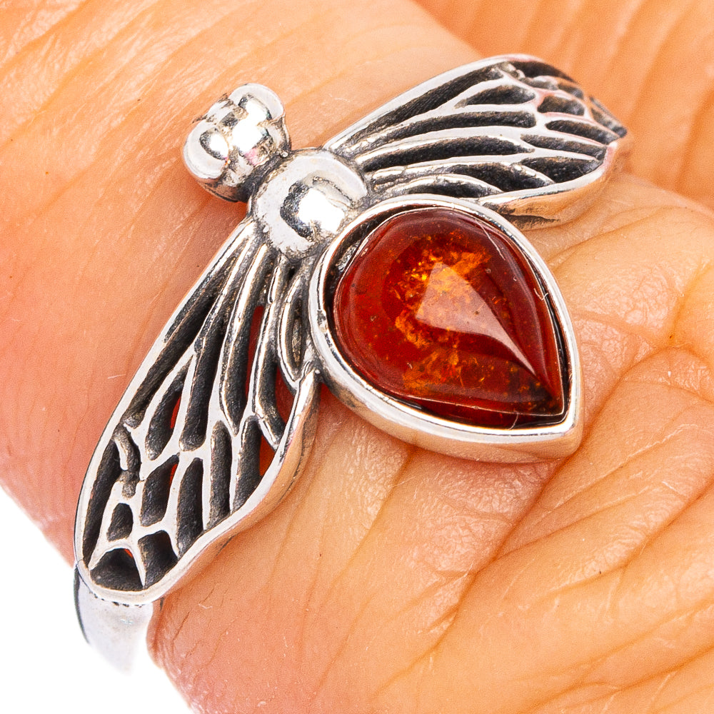 Baltic Amber Honey Bee Ring Size 5.75 (.925 Sterling Silver)
