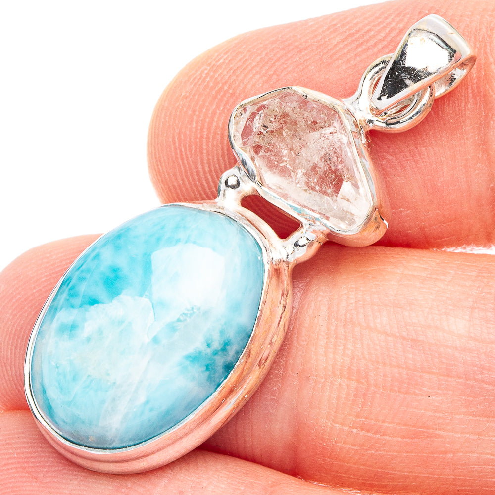 Larimar, Herkimer Diamond Pendant 1 1/2" (925 Sterling Silver) P43770