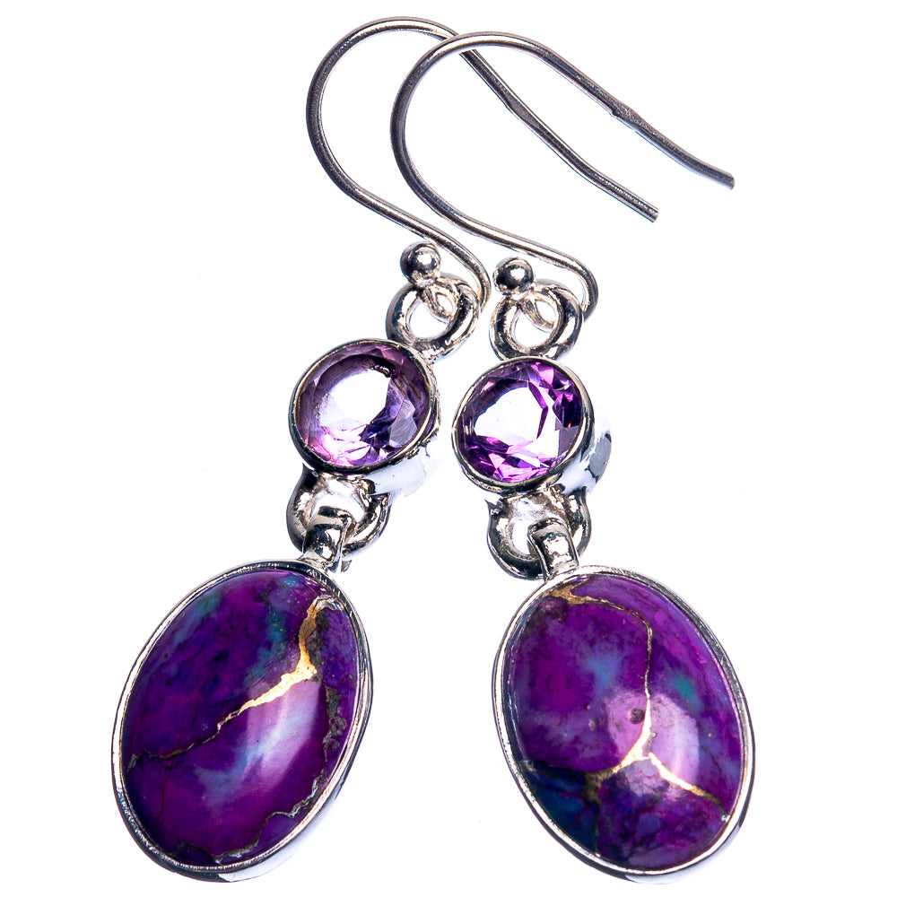 Purple Copper Composite Turquoise, Amethyst 925 Sterling Silver Earrings 1 5/8"