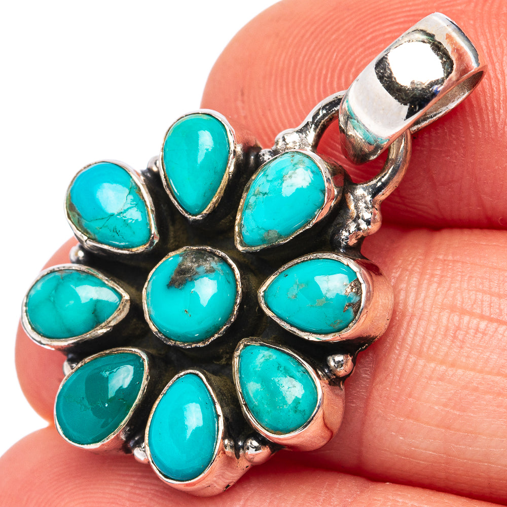 Rare Kingman Turquoise Pendant 1 1/4" (.925 Sterling Silver)