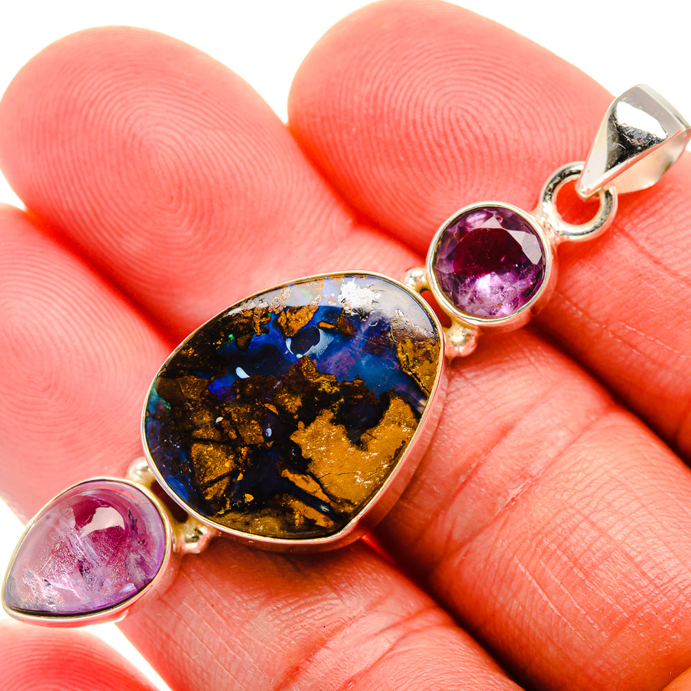 Boulder Opal, Amethyst Pendant 2 1/4" (925 Sterling Silver) PD38219
