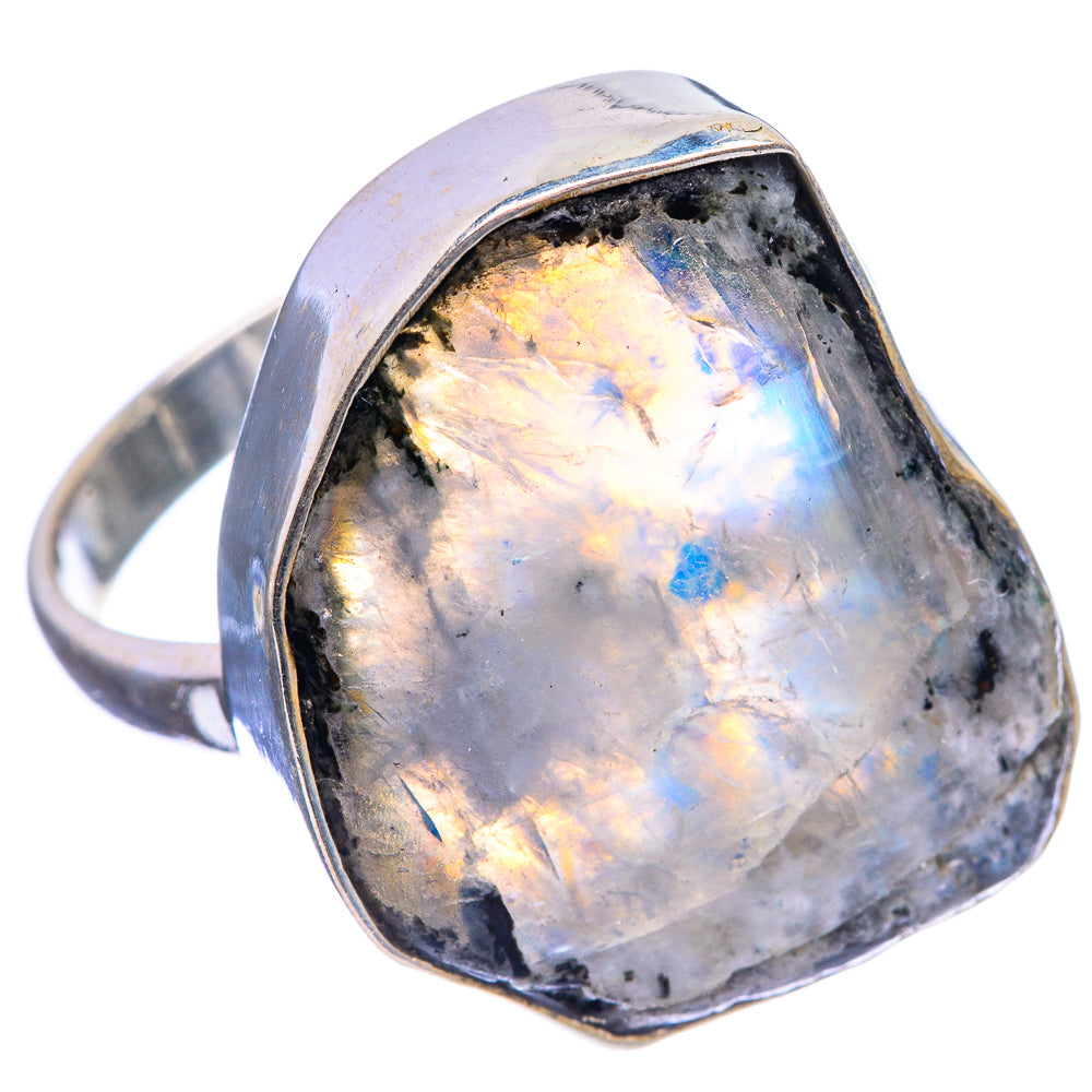 Large Rough Rainbow Moonstone Ring Size 10 (925 Sterling Silver) R143043