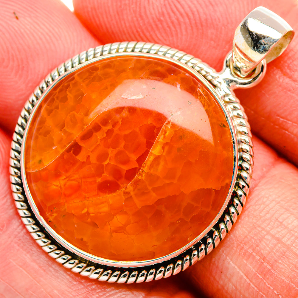 Fire Crab Agate 925 Sterling Silver Pendant 1 1/2" (925 Sterling Silver) PD38292