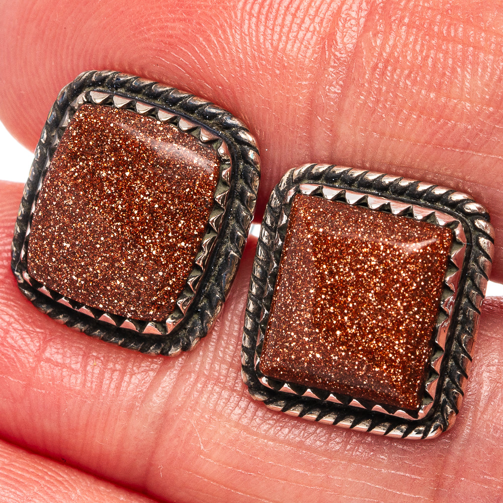 Goldstone Earrings 1/2" (.925 Sterling Silver)