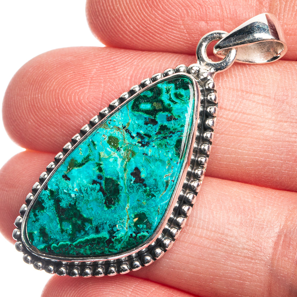 Malachite In Chrysocolla 925 Sterling Silver Pendant 1 5/8"