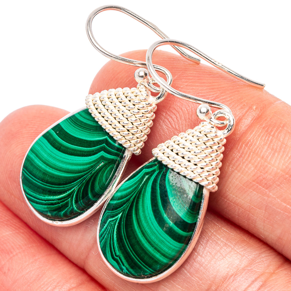 Malachite Earrings 1 3/8" (925 Sterling Silver) E2392