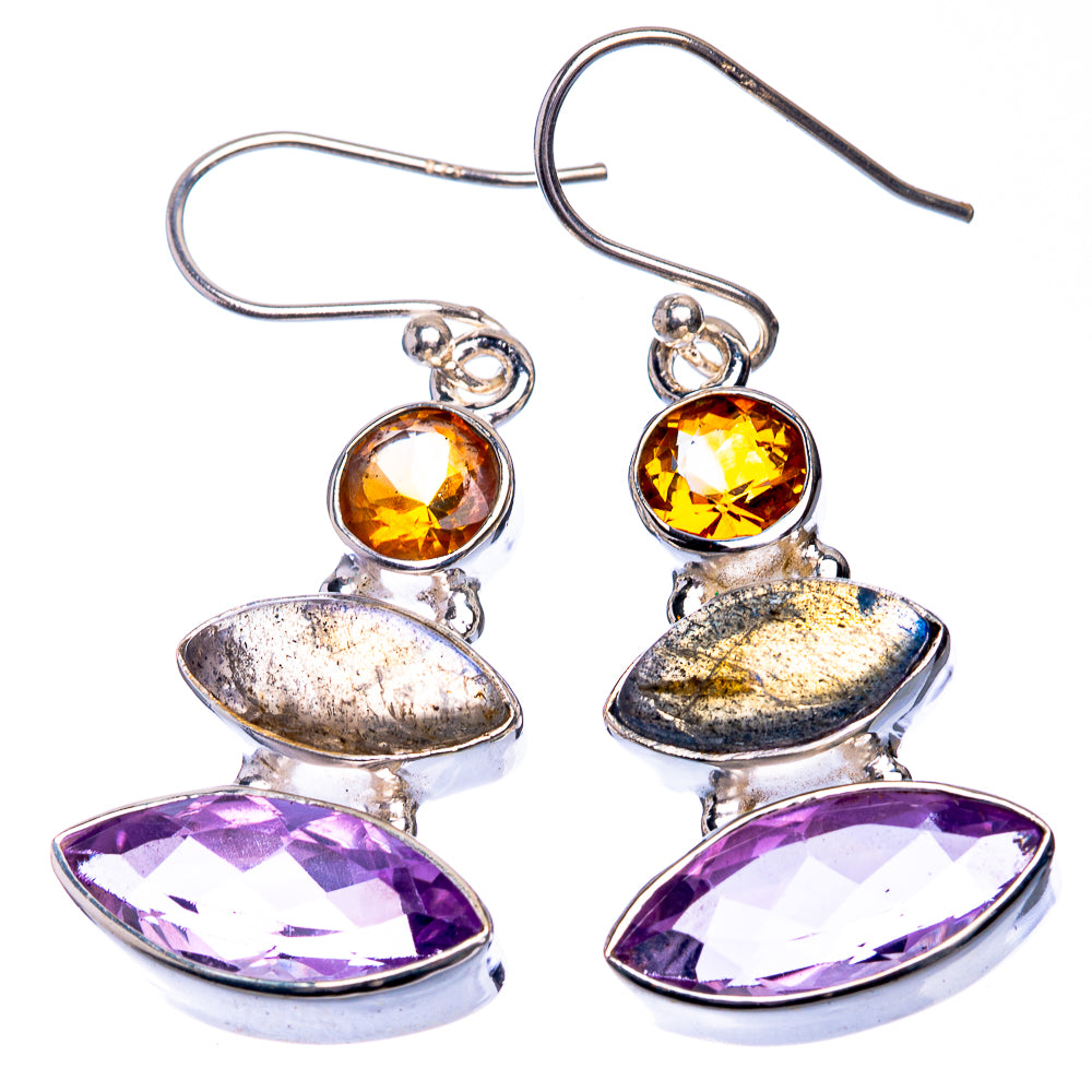 Amethyst, Labradorite, Citrine Earrings 1 5/8" (925 Sterling Silver) E432589