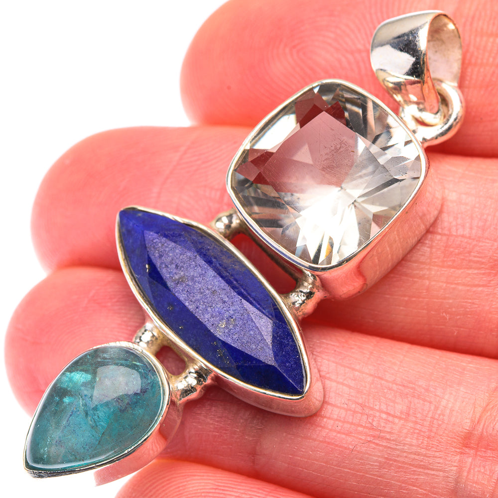 White Quartz, Lapis Lazuli, Blue Fluorite Pendant 1 7/8" (925 Sterling Silver) PD38490