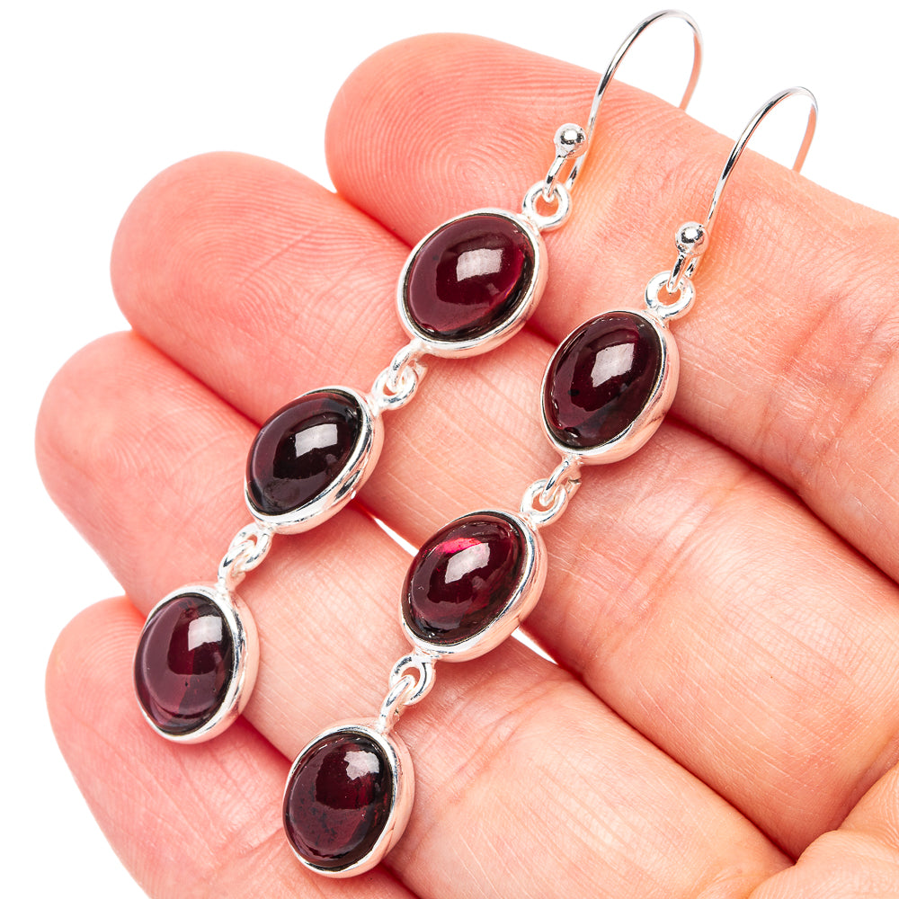 Dainty Garnet Earrings 2 1/4" (925 Sterling Silver) E2879