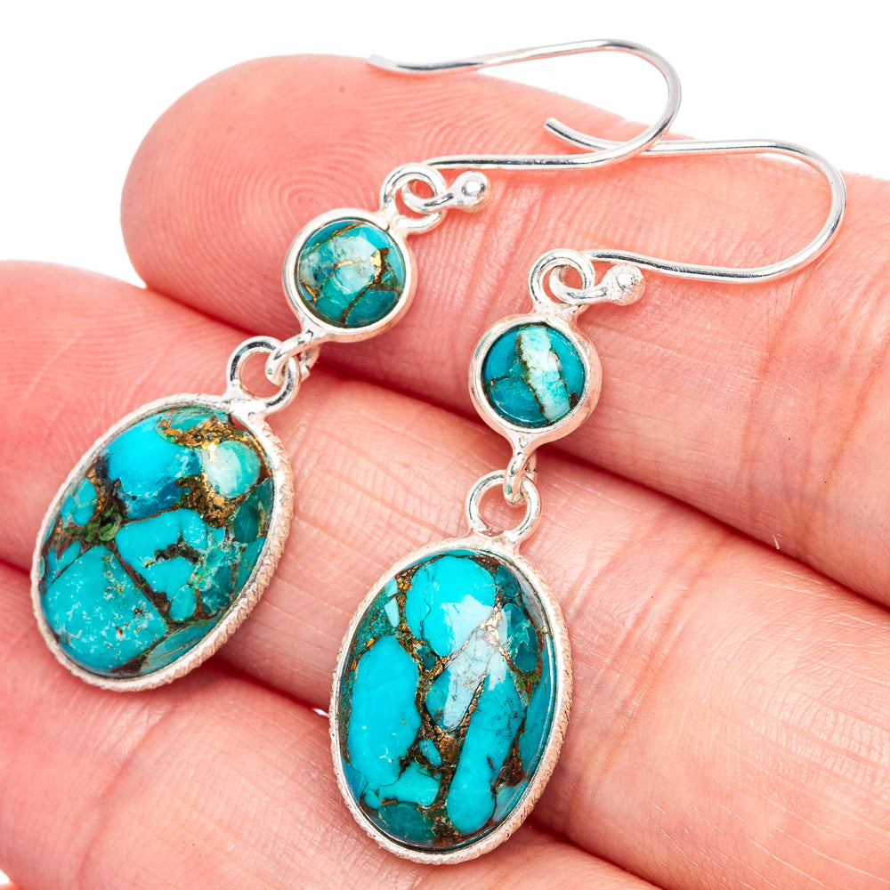 Blue Copper Composite Turquoise Earrings 1 5/8" (925 Sterling Silver) E433287