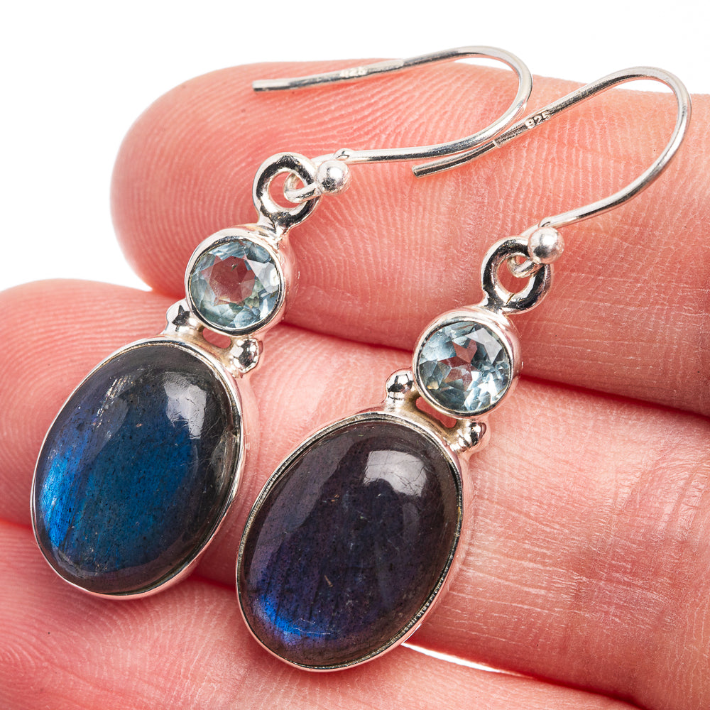 Labradorite, Blue Topaz Earrings 1 1/2" (925 Sterling Silver) E432430