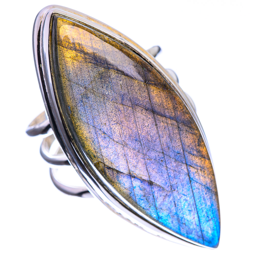 Huge Labradorite, Citrine, Peridot 925 Sterling Silver Ring Size 8.5