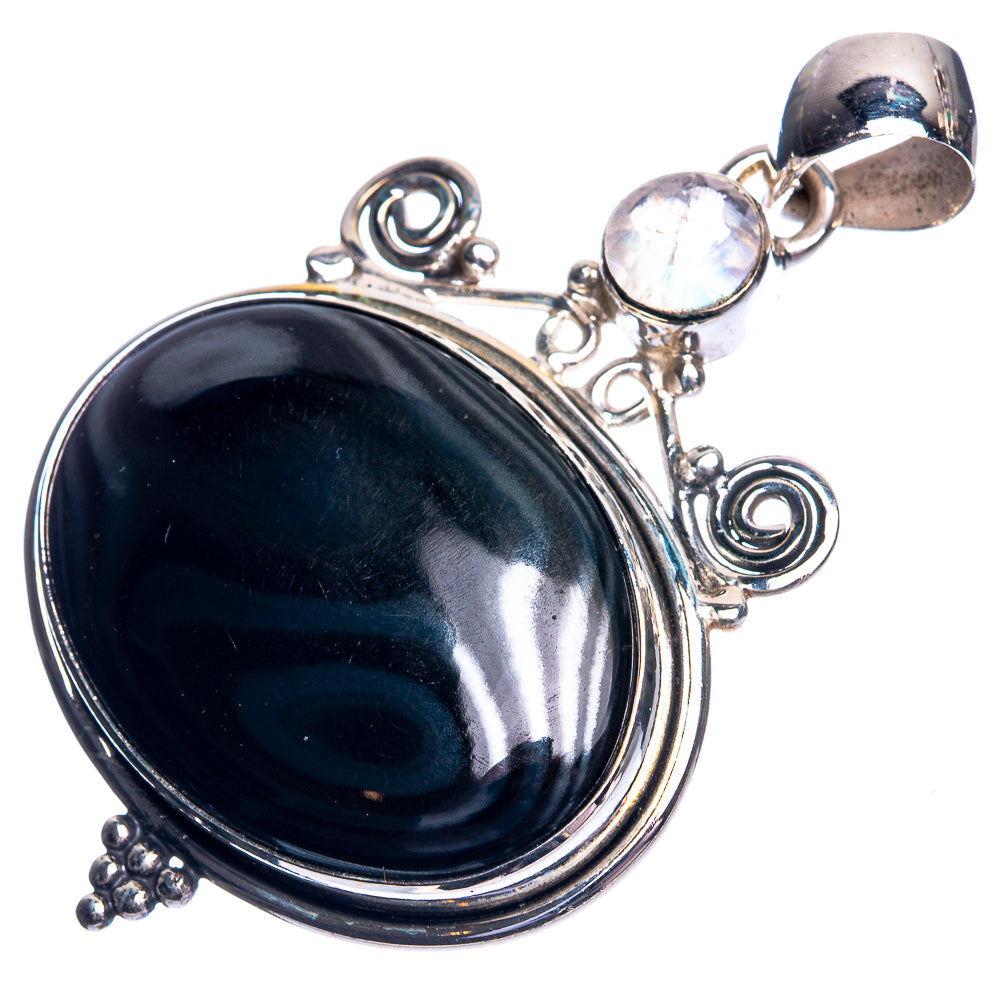 Psilomelane, Rainbow Moonstone Pendant 1 7/8" (925 Sterling Silver) P39203