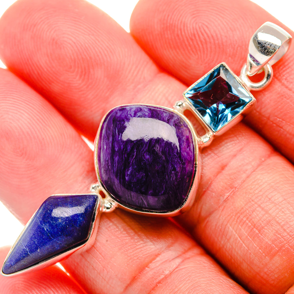 Charoite, Lapis Lazuli, Blue Topaz Pendant 2 1/4" (925 Sterling Silver) PD38161