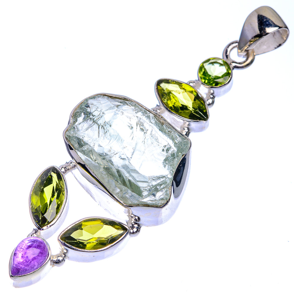 Rough Aquamarine, Peridot, Amethyst Pendant 2 3/8" (925 Sterling Silver) P39706