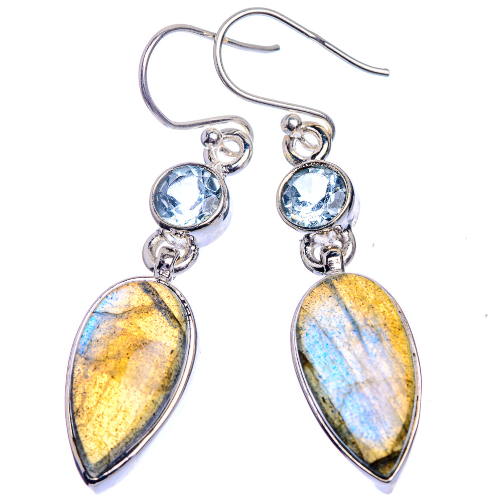 Labradorite, Blue Topaz Earrings 1 3/4" (925 Sterling Silver) E433004