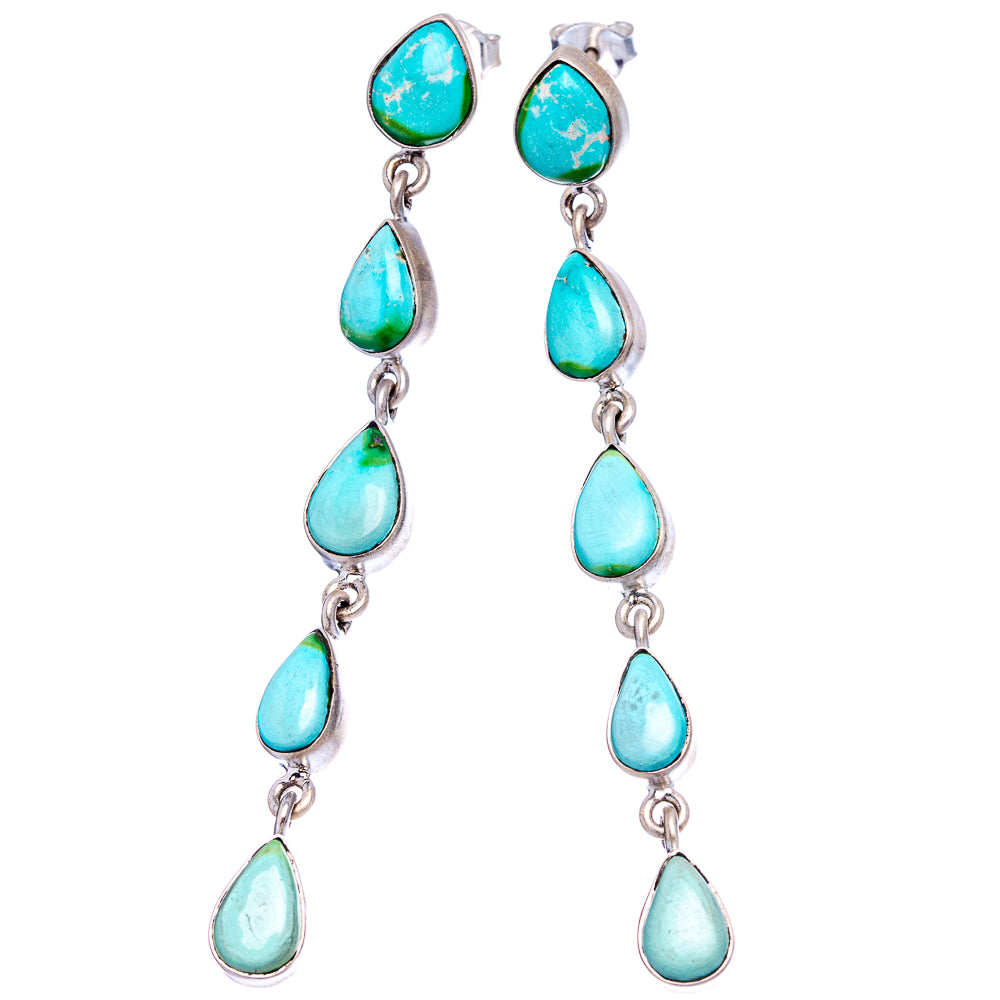 Exclusive Sonoran South Hill Turquoise Earrings 3 1/8" (.925 Sterling Silver)