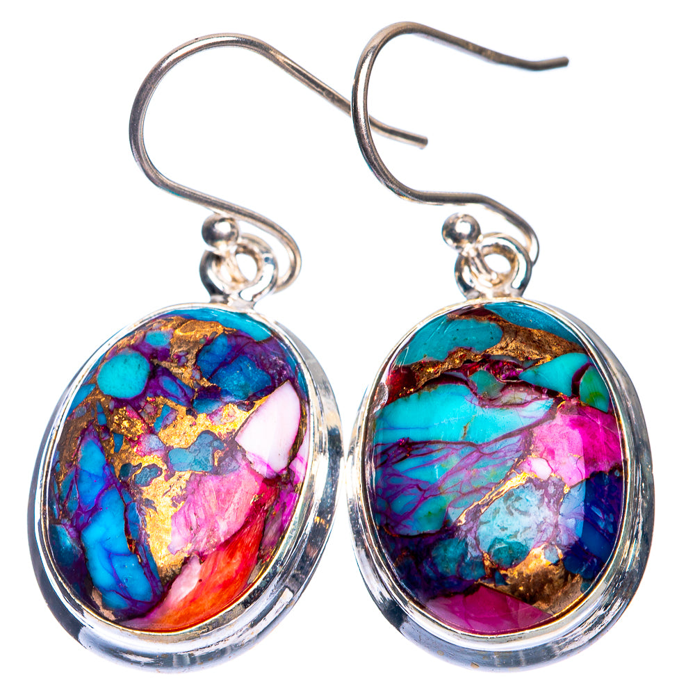 Kingman Pink Dahlia Turquoise Earrings 1 3/8" (925 Sterling Silver) E432631