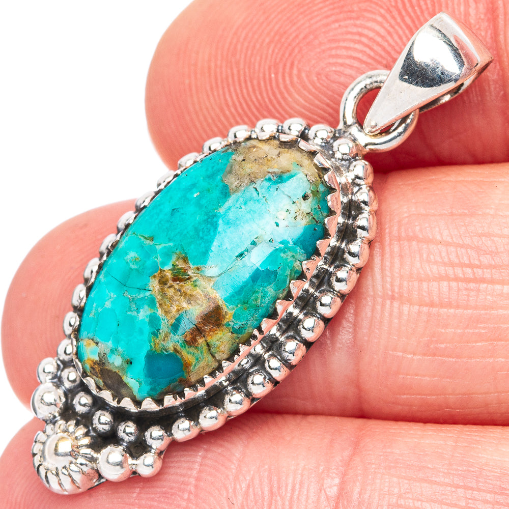 Rare Arizona Turquoise Pendant 1 3/8" (925 Sterling Silver) P42232