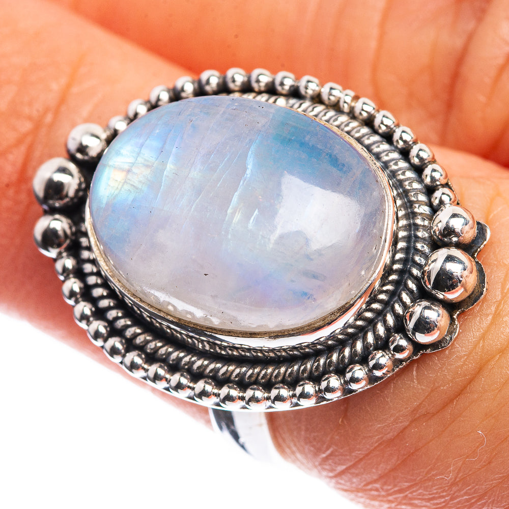Rainbow Moonstone 925 Sterling Silver Ring Size 6.25