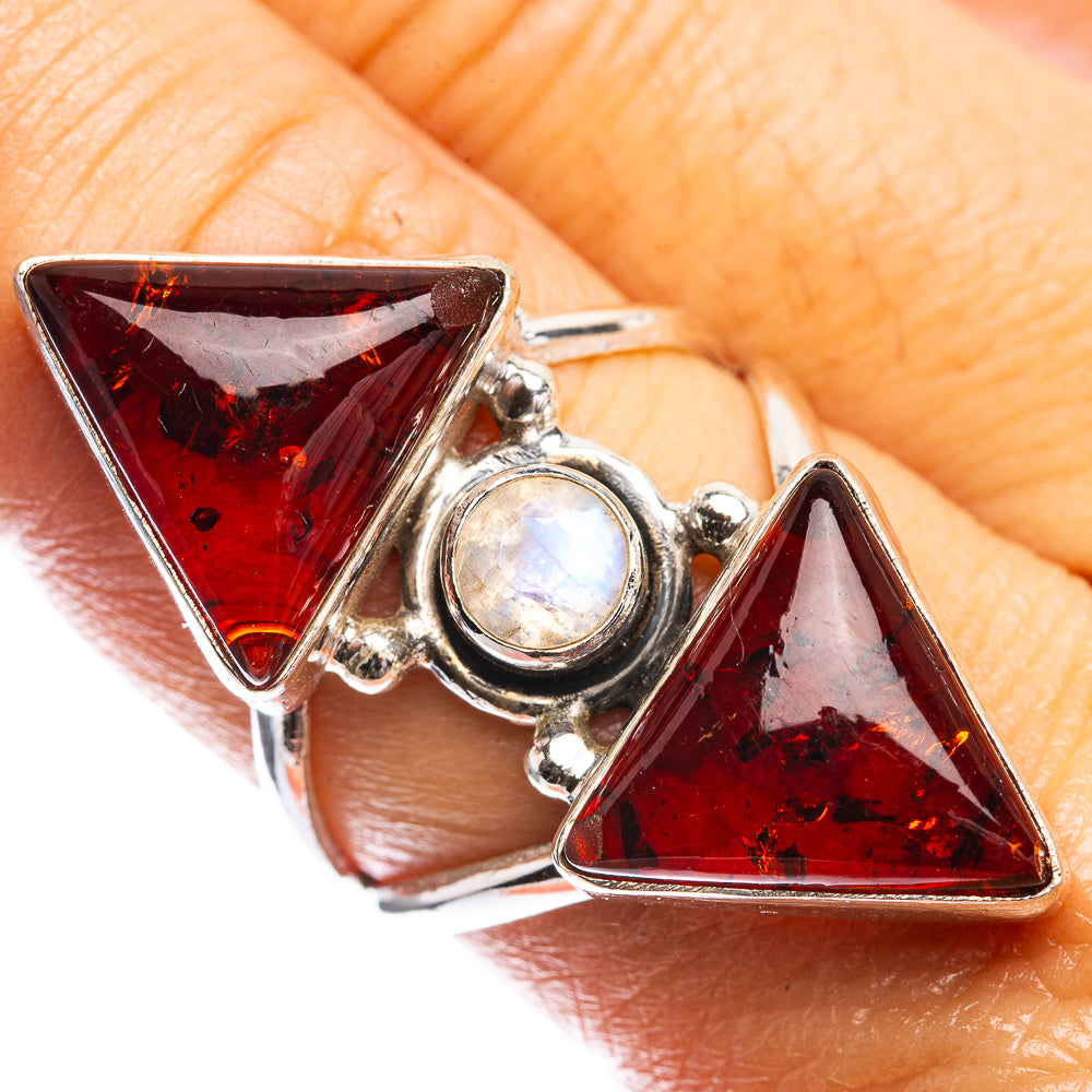 Large Baltic Amber, Rainbow Moonstone Ring Size 8 (925 Sterling Silver) R142473