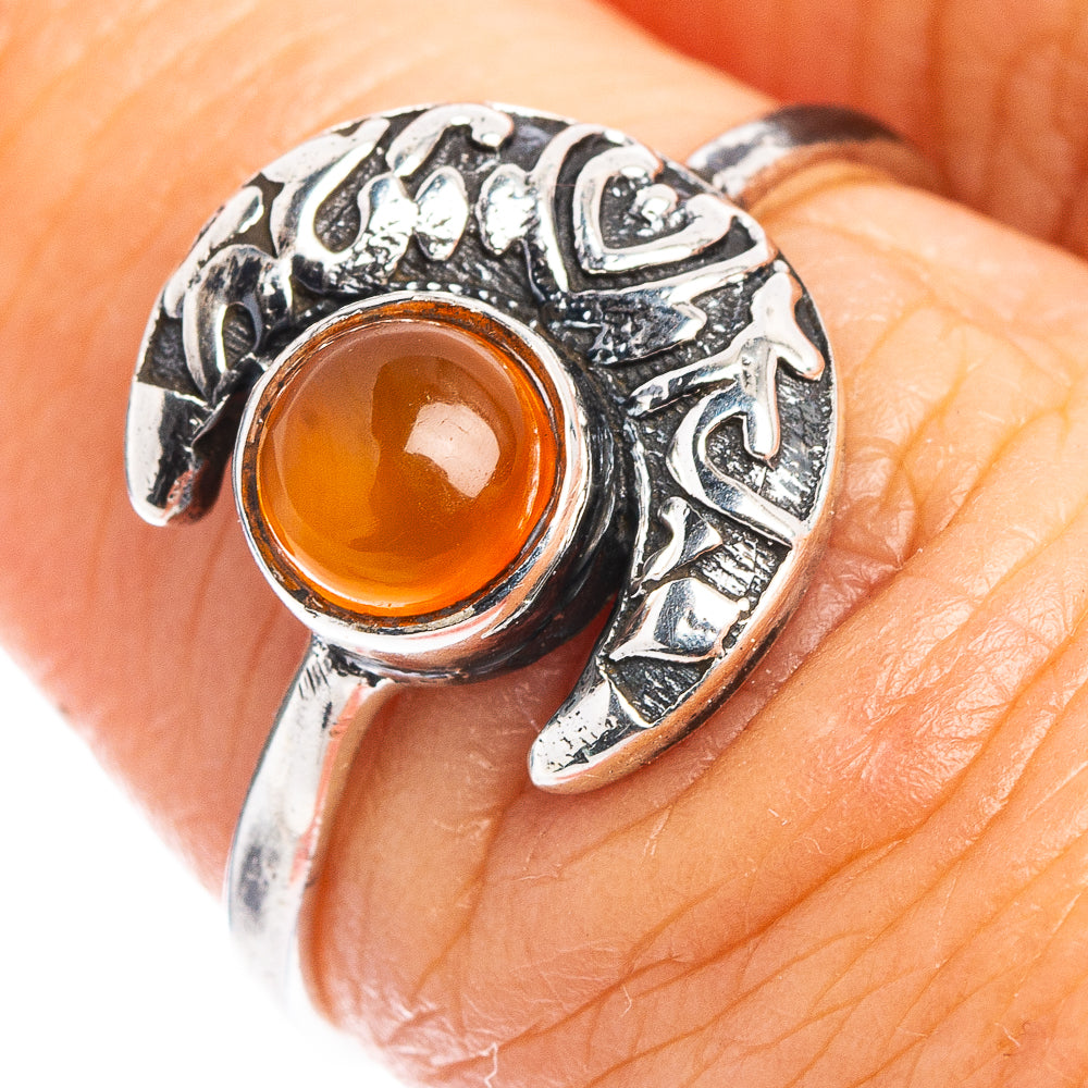 Carnelian Moon Dainty Ring Size 6.75 (.925 Sterling Silver)