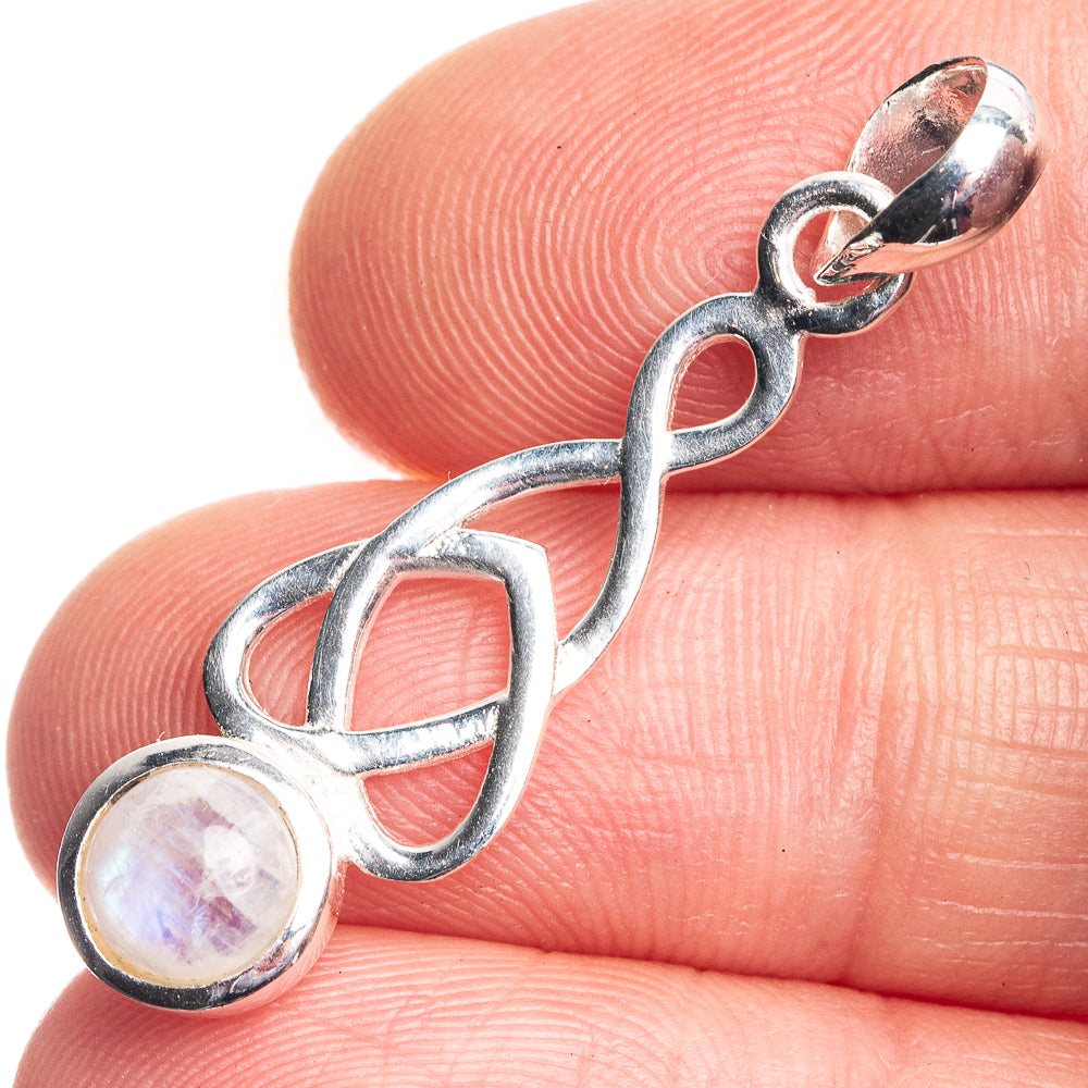 Rainbow Moonstone Dainty Pendant 1 3/8" (925 Sterling Silver) P39144