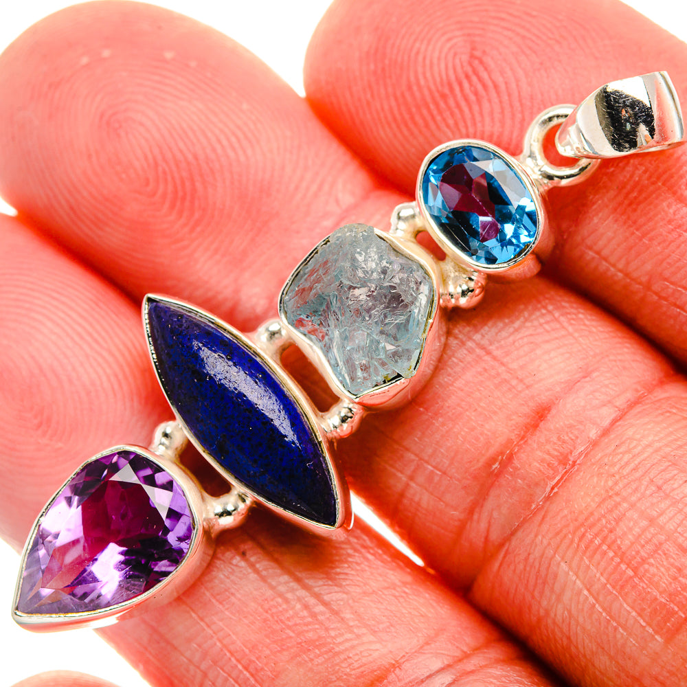 Lapis Lazuli, Amethyst, Apatite, Blue Topaz Pendant 2" (925 Sterling Silver) PD37943