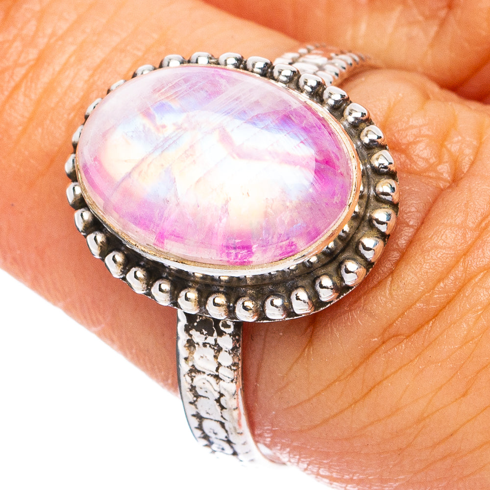 Pink Moonstone Ring Size 8 (925 Sterling Silver) R8273