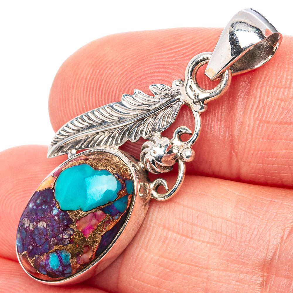 Pink Dahlia Mohave Turquoise Pendant 1 3/8" (.925 Sterling Silver)