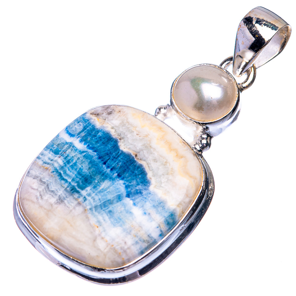 Blue Scheelite, Cultured Pearl Pendant 1 5/8" (925 Sterling Silver) P39261