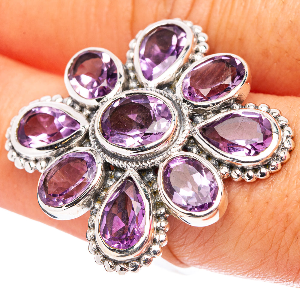 Amethyst Flower Ring Size 7.75 (.925 Sterling Silver)