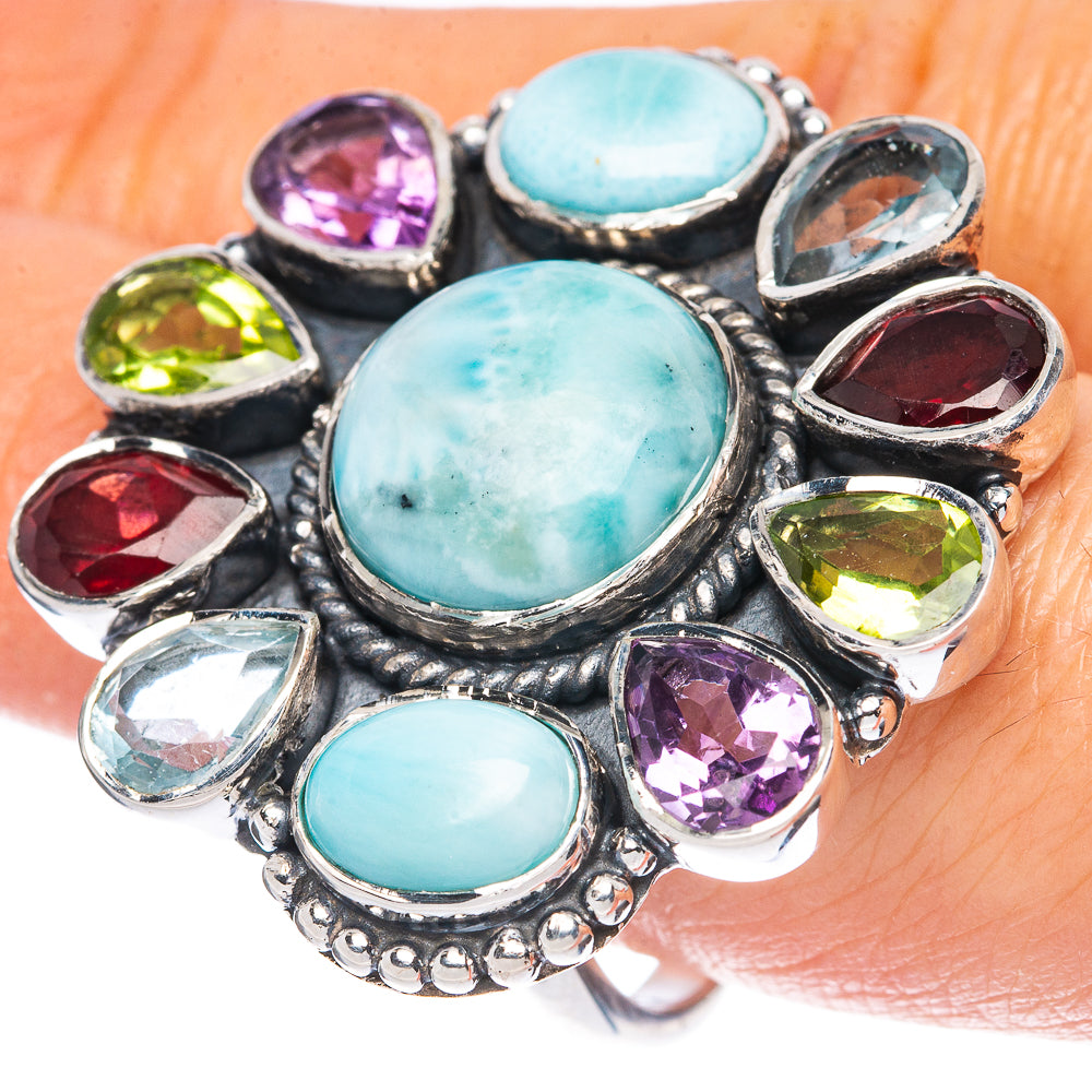Signature Larimar, Garnet, Peridot, Amethyst, Blue Topaz Ring Size 8.75 (925 Sterling Silver) R2554