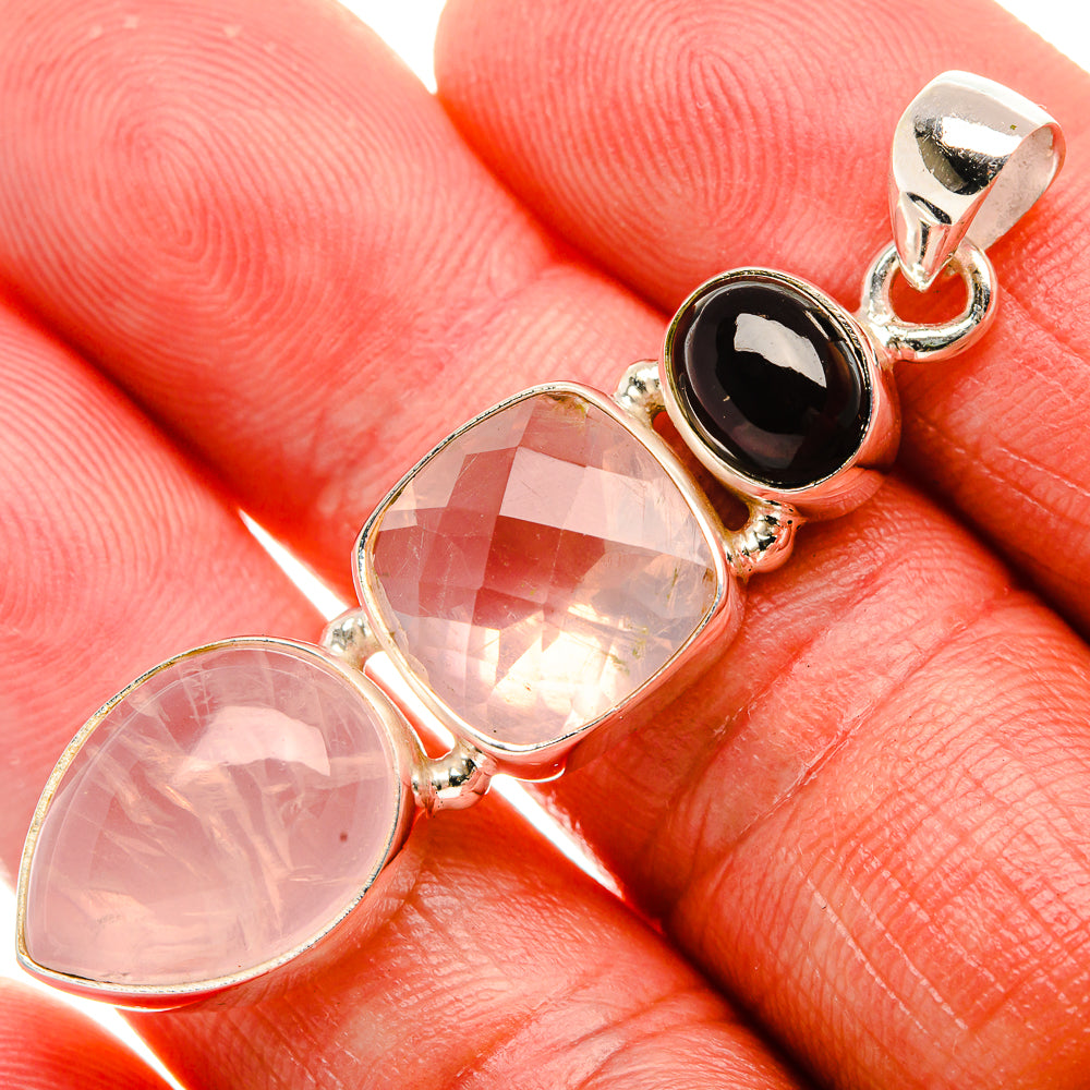 Rose Quartz, Garnet Pendant 2" (925 Sterling Silver) PD37925