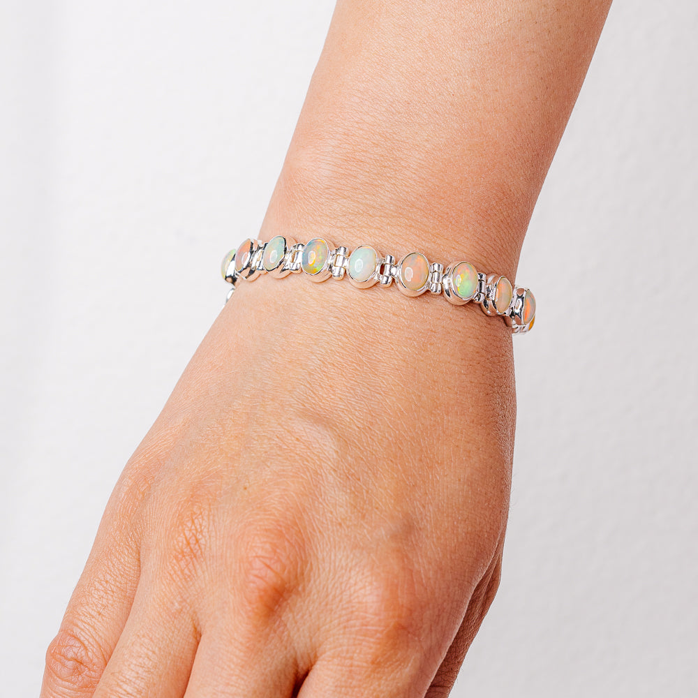 Ethiopian Opal Bracelet 6 3/8 To 8 1/8" (925 Sterling Silver) B90374