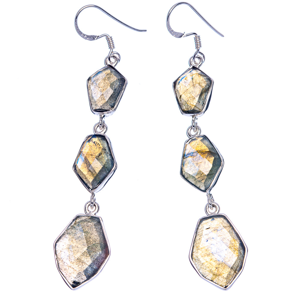 Signature Labradorite Earrings 2 7/8" (925 Sterling Silver) E1174